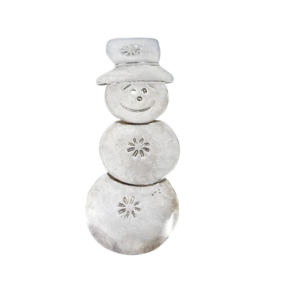 Vintage Mexico Sterling Silver 925 Dangle Snowman Winter Pin Brooch